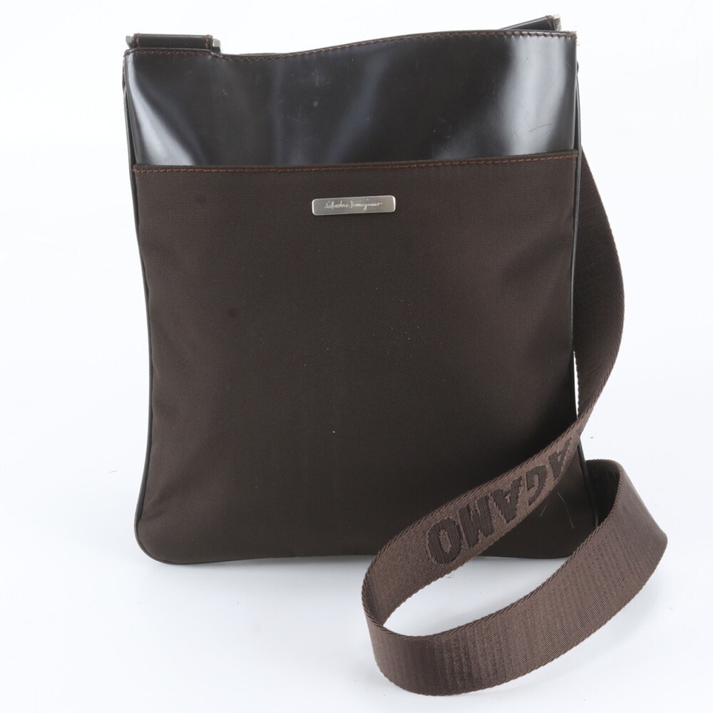 Salvatore Ferragamo AU-24 6538 Leather Nylon Shoulder Bag Messenger Brown Men's